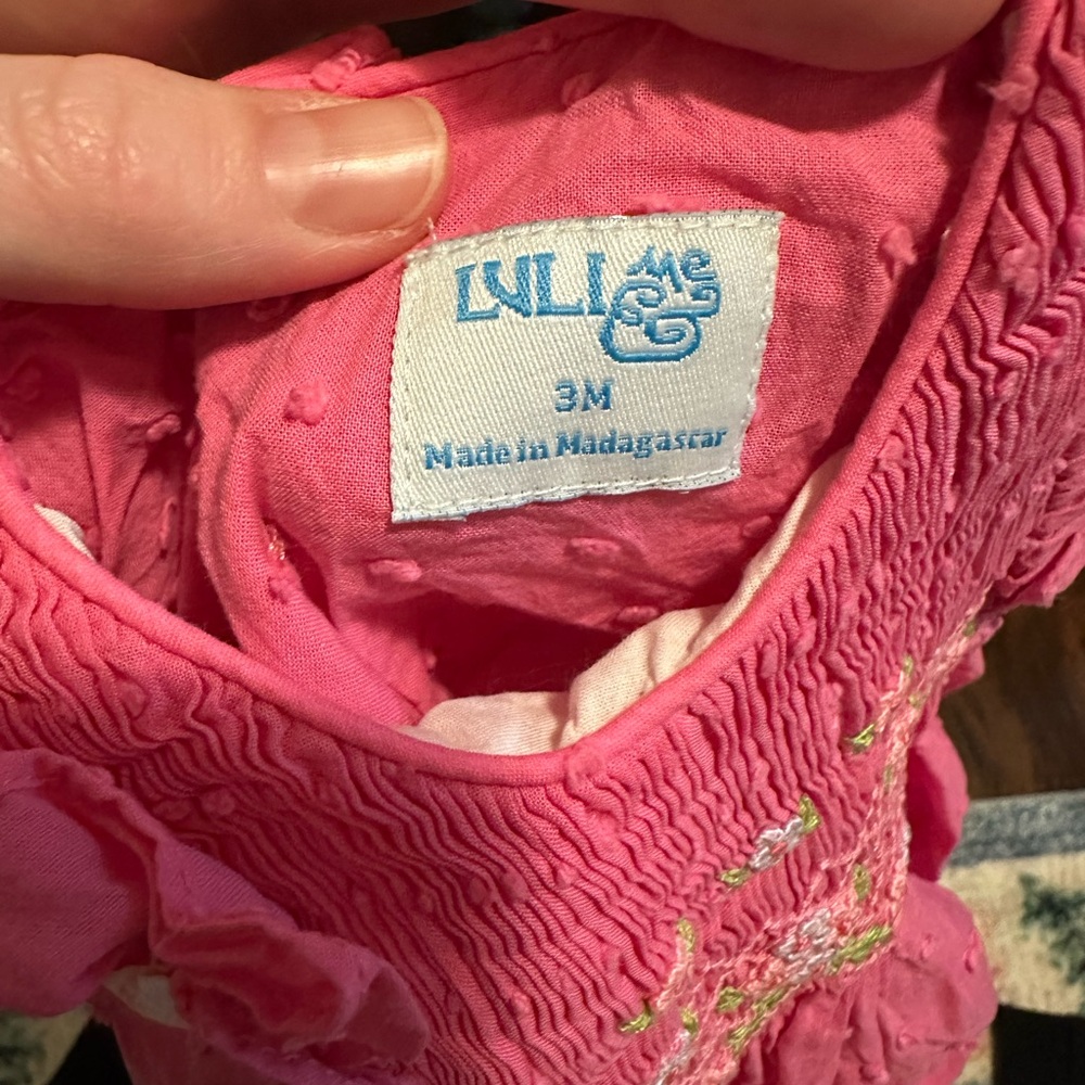 Luli & Me 3mo Baby Girls Dotted Swiss Smocked Bubble - Fuchsia Pink - Picture 2 of 2